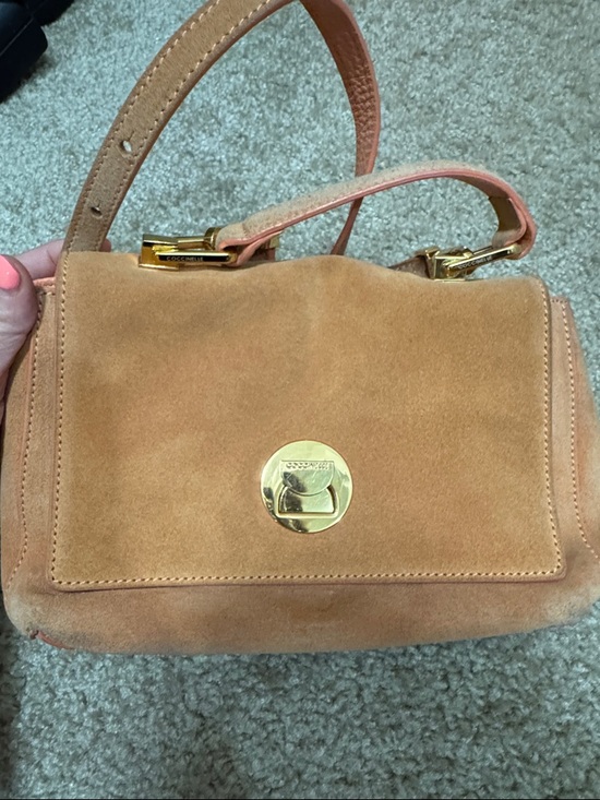 Coccinelle Handbags - Coccinelle Suede Pink Shoulder Bag with Gold Turn-Lock